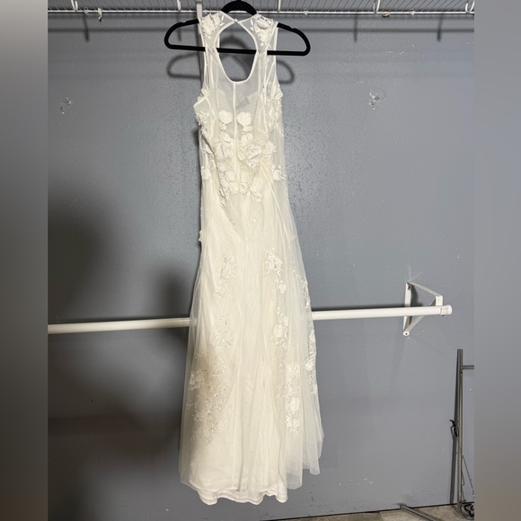 NWT BHLDN Anthropologie Ivory Floral Lace Sheer Maxi Wedding Dress Open Back - Picture 7 of 17